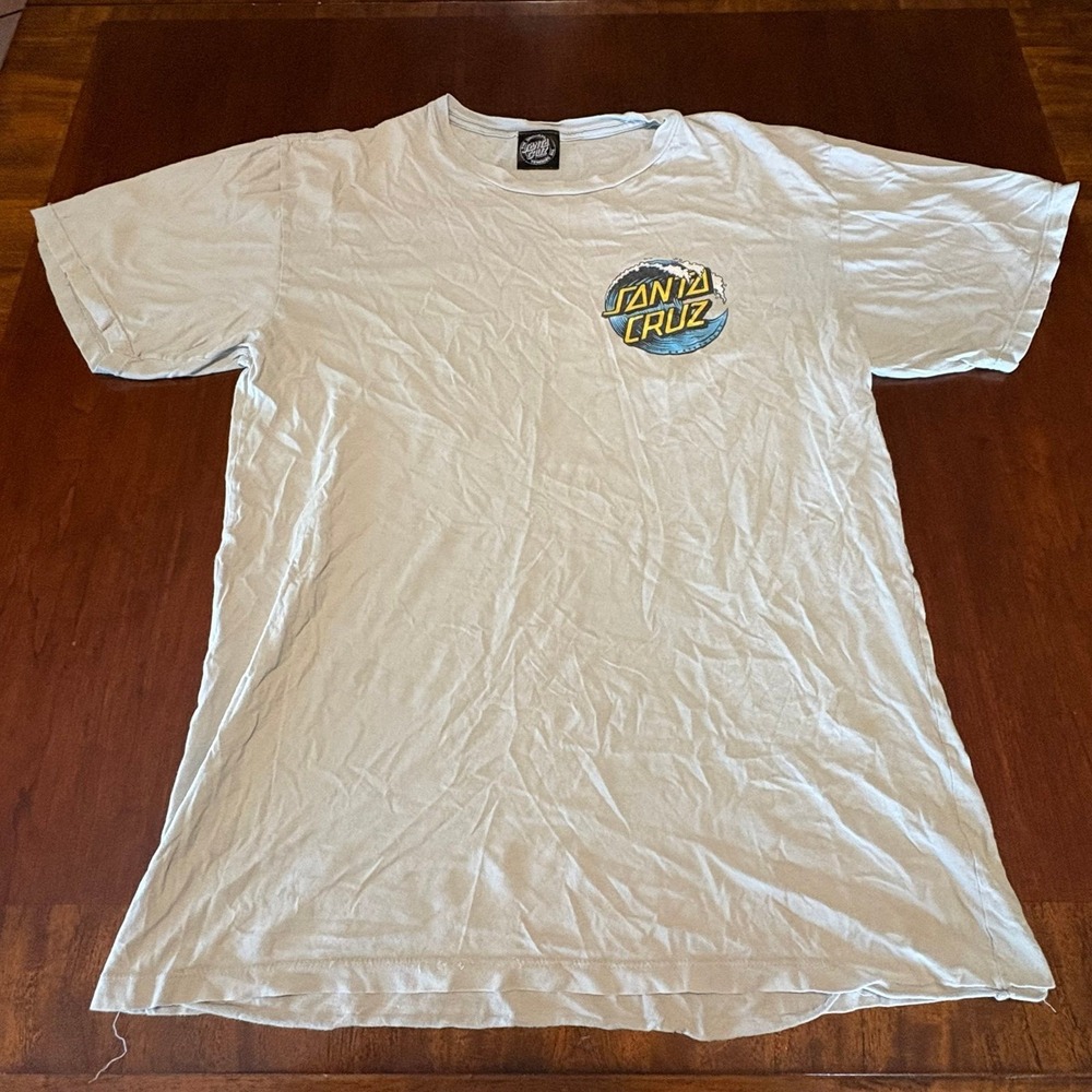 Distressed Santa Cruz Wave Dot Graphic T Shirt White Skateboard Logo Tee